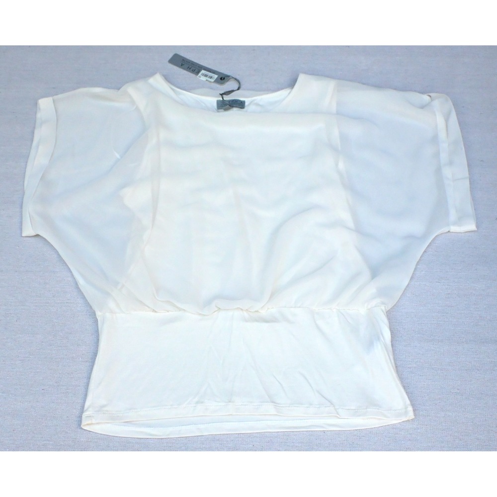 Joseph A Womens M NWT Ivory Sheer Blouson Dolman Blouse Jewel Neck Cap Sleeve